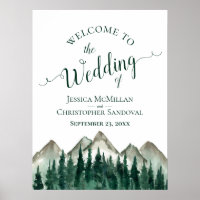 Rustikale Berge und Pinienbäume Hochzeitssymbol