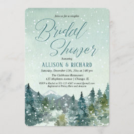 Rustikale Berge und Schneepaare Brautparty Einladung