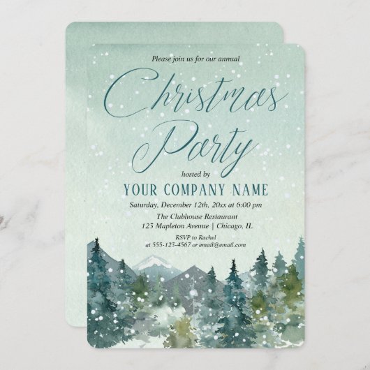 Rustikale Berge und Schneeunternehmen Weihnachtsfe Einladung (Vorne/Hinten)