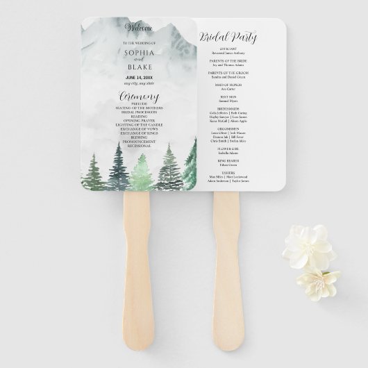 Rustikale Berge und Wald-Hochzeitsprogramm Fan Fächer (Vorne und Hinten)