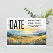 Rustikale Berge und Wildblume Save The Date (Stehend Vorderseite)