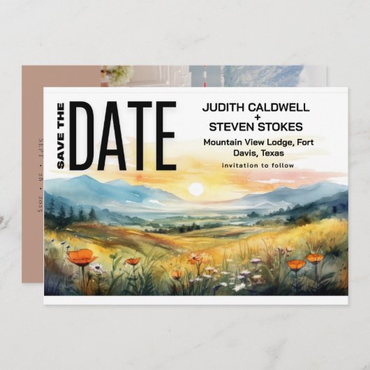 Rustikale Berge und Wildblume Save The Date (Vorne/Hinten)
