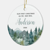 Rustikale Berge unsere ersten Weihnachten verheira Keramik Ornament (Links)