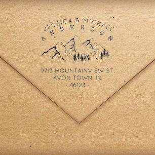 Rustikale Berge Verheiratete Paare Rücksendeadress Gummistempel