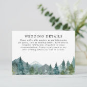 Rustikale Berge Wald Aquarell Hochzeitsdetails Begleitkarte (Stehend Vorderseite)