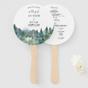 Rustikale Berge Wald Aquarellfarben Hochzeitsprogr Fächer
