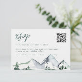 Rustikale Berge Wasserfarben Hochzeits-QR-Code RSVP Karte (Stehend Vorderseite)