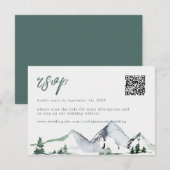 Rustikale Berge Wasserfarben Hochzeits-QR-Code RSVP Karte (Vorne/Hinten)