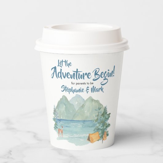 Rustikale Berge Wasserfarbenerlebnis Kinderdusche Pappbecher (Rückseite)