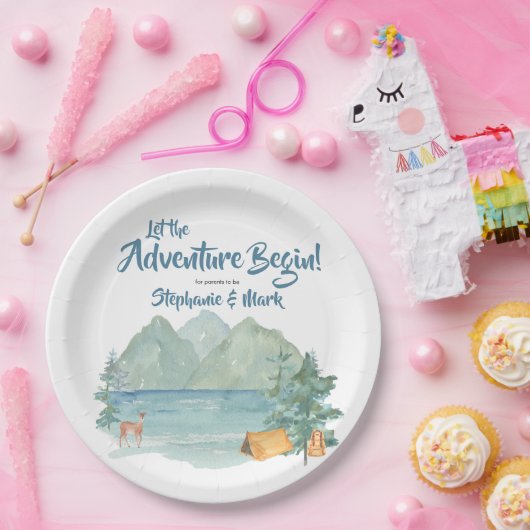 Rustikale Berge Wasserfarbenerlebnis Kinderdusche Pappteller (Party)