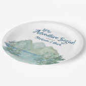 Rustikale Berge Wasserfarbenerlebnis Kinderdusche Pappteller (Schrägansicht)