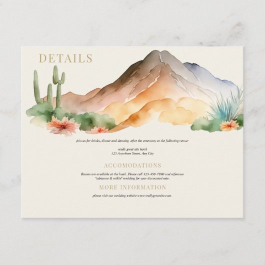 Rustikale Berge | Wüstenhochzeit Begleitkarte (Vorderseite)