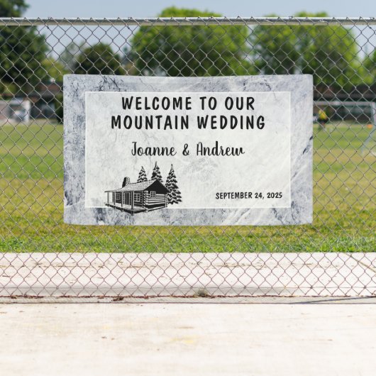 Rustikale Berghütte Willkommen bei unserer Hochzei Banner (Insitu)