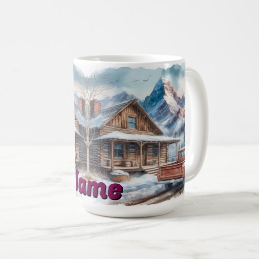Rustikale Bergkabine Illustration Kaffeetasse (VorderseiteRechts)