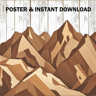 Rustikale Berglandschaft auf Holzboden Poster