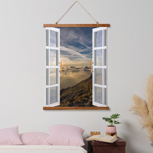 Rustikale Berglandschaft Aussicht Wandteppich Mit Holzrahmen (Schlafzimmer)