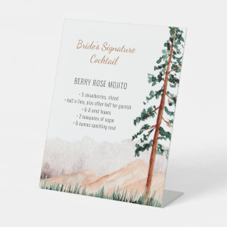 Rustikale Berglandschaft Bride Signature Cocktail Sockelschild