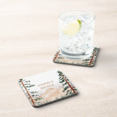 Rustikale Berglandschaft, Nebel, Pinienbäume Hochz Getränkeuntersetzer (Rechte Seite)