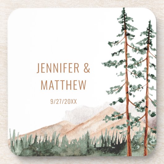 Rustikale Berglandschaft, Nebel, Pinienbäume Hochz Getränkeuntersetzer (Vorderseite)