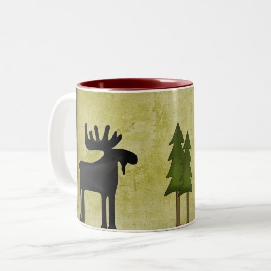 Rustikale Berglandschaft Silhouette Elche Zweifarbige Tasse (Vorderseite Links)