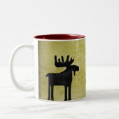Rustikale Berglandschaft Silhouette Elche Zweifarbige Tasse (Links)