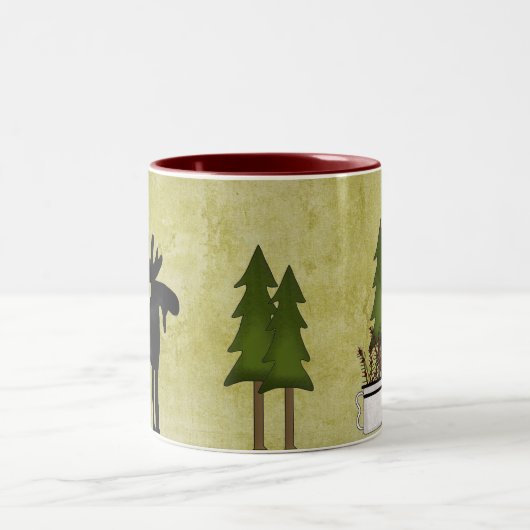 Rustikale Berglandschaft Silhouette Elche Zweifarbige Tasse (Mittel)