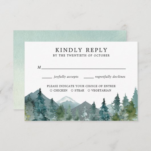 Rustikale Berglandwälder Hochzeit RSVP Begleitkarte (Vorne/Hinten)