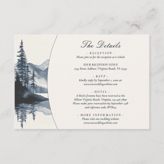 Rustikale Bergsee Hochzeiten Details Begleitkarte (Vorderseite)