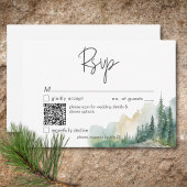 Rustikale Bergsee-Szene Wasserfarbe QR-Code RSVP Karte