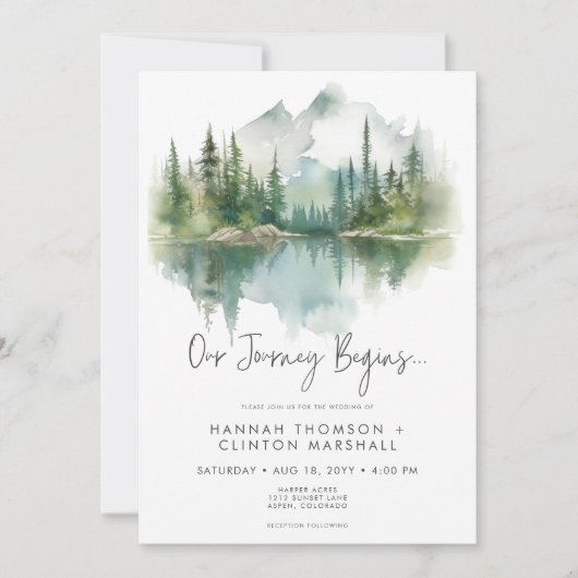 Rustikale Bergseen Landschaft Wasserfarbe Zwei Sei Einladung (Vorderseite)