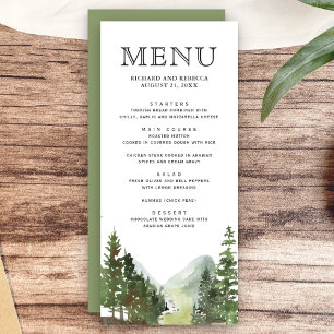 Rustikale Bergwaldbäume Hochzeiten Menükarte