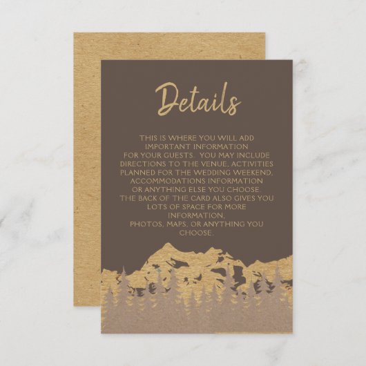 Rustikale Bergwälder Pinienbäume Hochzeiten Detail Begleitkarte (Vorne/Hinten)