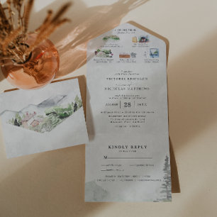 Rustikale Bergweingut-Hochzeitseinladung in einem All In One Einladung