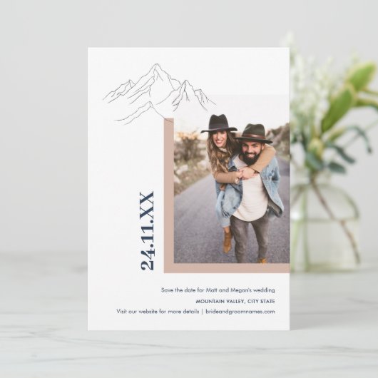Rustikale Bergwelt Foto Rosa Save The Date (Stehend Vorderseite)