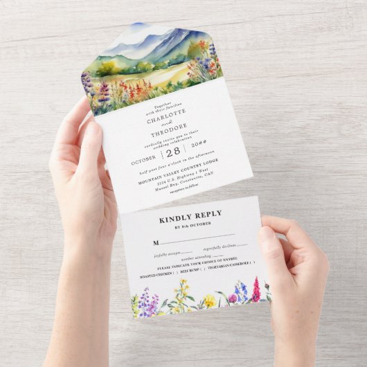 Rustikale Bergwildblume | Boho-Hochzeit All In One Einladung (Abreißen)