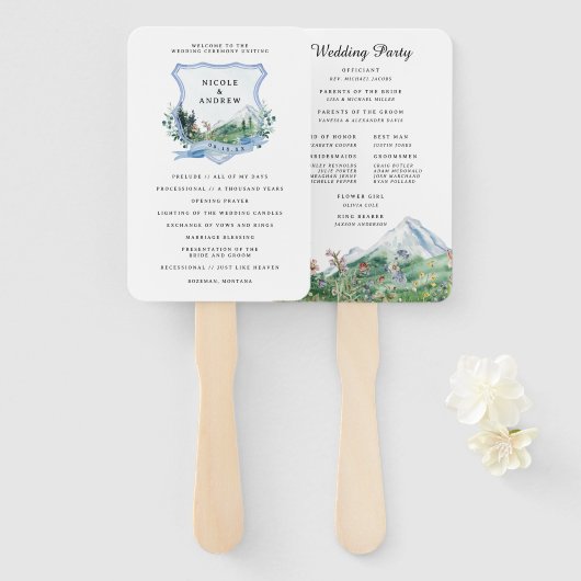 Rustikale Bergwildblume | Hochzeitsprogramm Fächer (Vorne und Hinten)