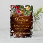 Rustikale Berries Gold Baubles Stars Weihnachtsfes Folieneinladung (Stehend vorne)