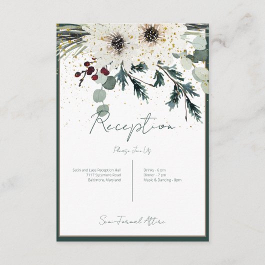 Rustikale Berries Winter Floral Empfang Begleitkarte (Vorderseite)