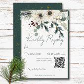 Rustikale Berries Winter Floral QR Code Hochzeit RSVP Karte