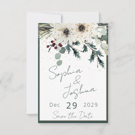 Rustikale Berries Winter Floral Wedding Save The Date (Vorderseite)