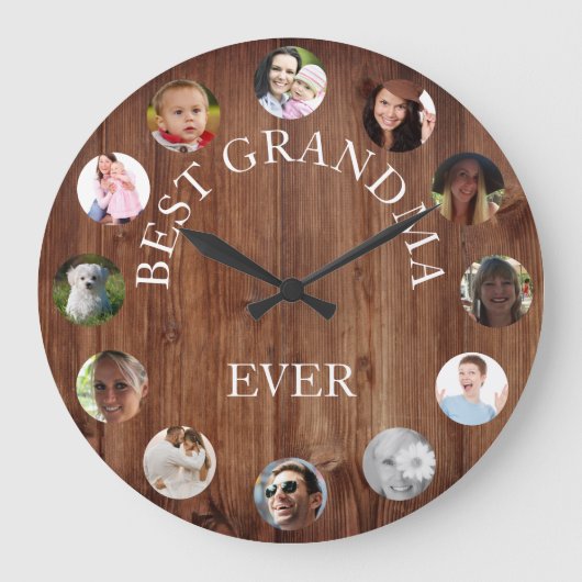 Rustikale Beste Oma je Foto Collage Holz Große Wanduhr (Vorderseite)