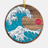 Rustikale Bezeichnung Wave and Sun - Name des Jahr Keramik Ornament (Vorne)