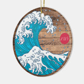 Rustikale Bezeichnung Wave and Sun - Name des Jahr Keramik Ornament (Links)