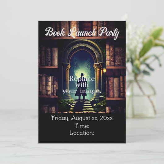 Rustikale Bibliotheken Hintergrund Einladung (Stehend Vorderseite)