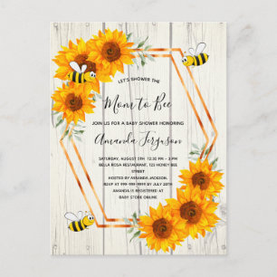 Rustikale Bienendusche Sonnenblumen Holz Einladung Postkarte