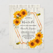 Rustikale Bienendusche Sonnenblumen Holz Einladung Postkarte (Vorne/Hinten)