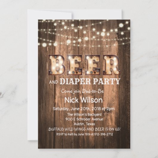 Rustikale Bier-und Windel-Party Einladung (Vorderseite)