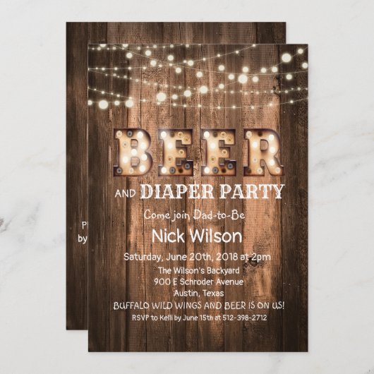 Rustikale Bier-und Windel-Party Einladung (Vorne/Hinten)