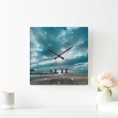 Rustikale Bilder Familienfoto Collage Quadratische Wanduhr (Zuhause)