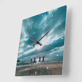 Rustikale Bilder Familienfoto Collage Quadratische Wanduhr (Winkel)